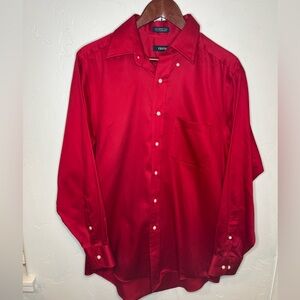 Izod Men's Vibrant Red Button Down Long Sleeve Shirt Easy Care 100% Cotton Twill